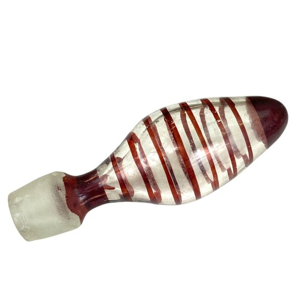 Hand Blown Swirl Studio Art Glass Bottle Stopper Red & White - Picture 1 of 7